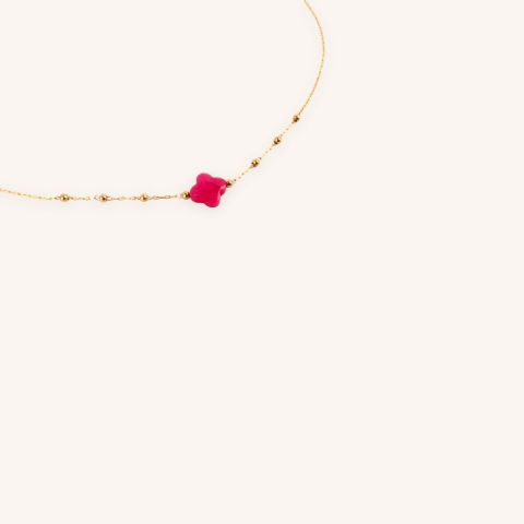 Collier trèfle rubis indien en acier jaune - Zag Bijoux
