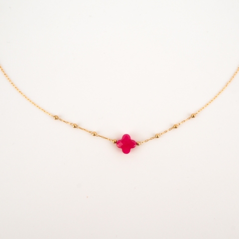 Collier trèfle rubis indien en acier jaune - Zag Bijoux