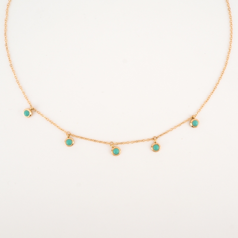 Jihane Turquoise necklace in yellow steel - Zag Bijoux