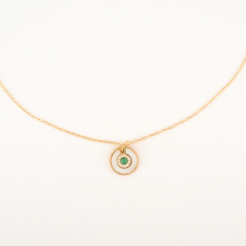 Collier Stas Nacre malachite en acier jaune - Zag Bijoux