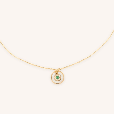 Stas mother-of-pearl malachite necklace in yellow steel - Zag Bijoux