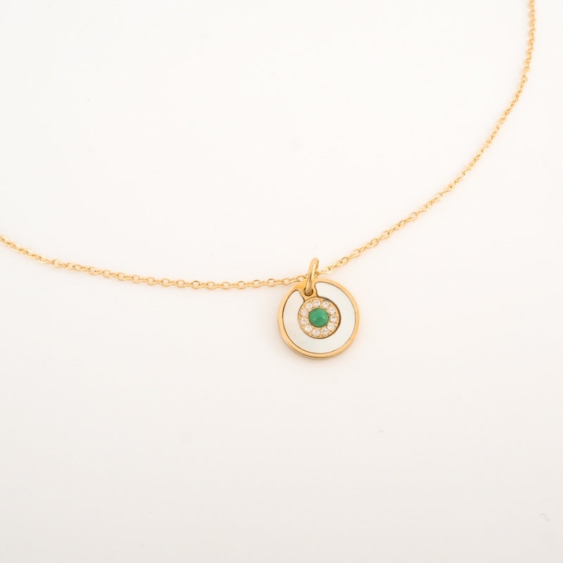 Collier Stas Nacre malachite en acier jaune - Zag Bijoux