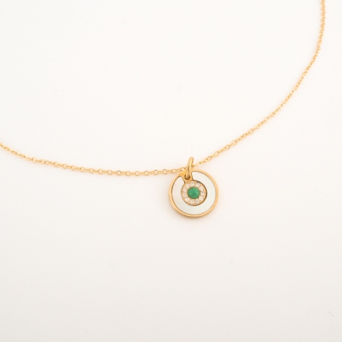 Collier Stas Nacre malachite en acier jaune - Zag Bijoux