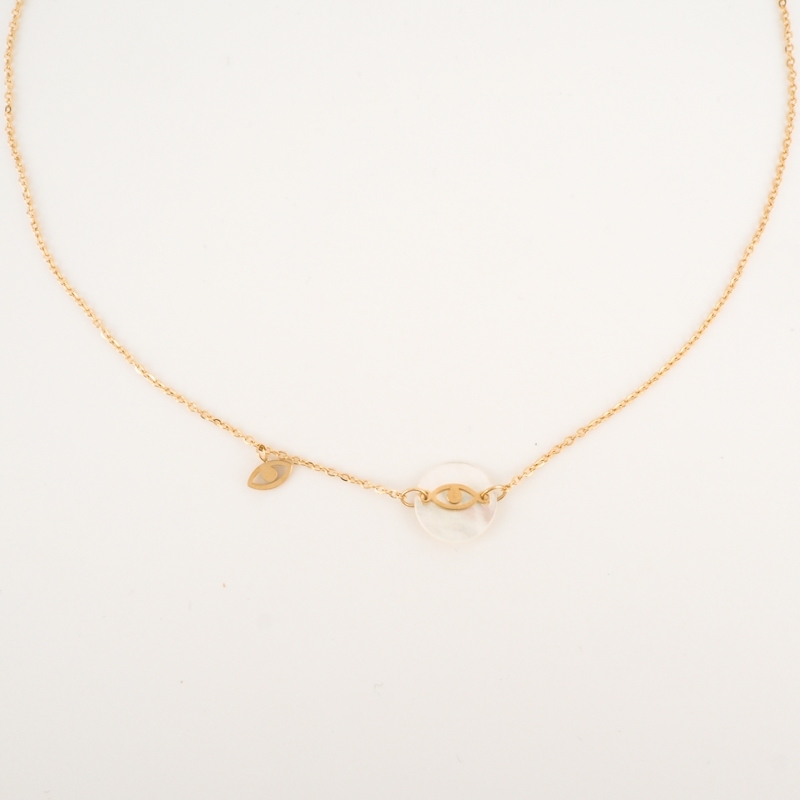 Collier œil Nacre en acier jaune - Zag Bijoux