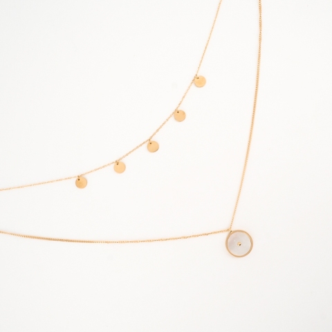 Collier pastille multi rangs Nacre en acier jaune - Zag Bijoux
