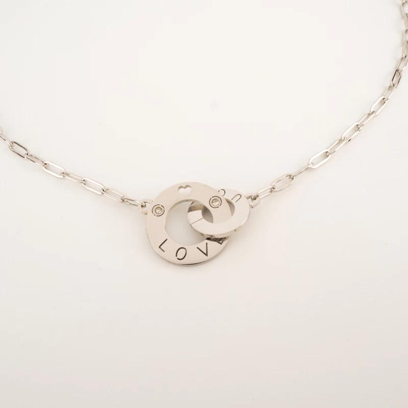 Love double circles necklace in plain steel - Zag Bijoux