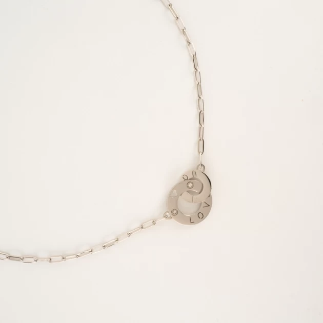 Love double circles necklace in plain steel - Zag Bijoux