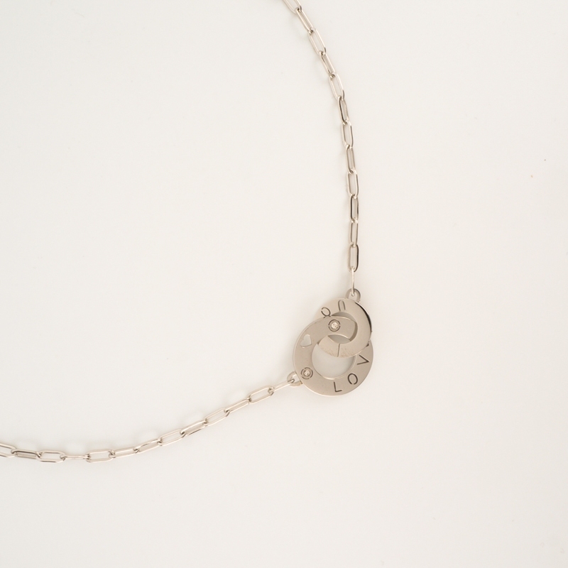 Love double circles necklace in plain steel - Zag Bijoux