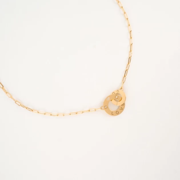 Love double circles necklace in yellow steel - Zag Bijoux