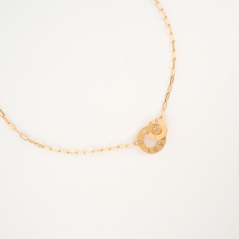 Love double circles necklace in yellow steel - Zag Bijoux