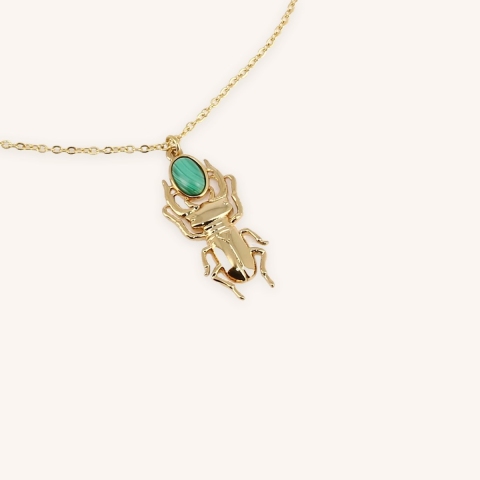 Collier Beetle vert en acier doré - Zag bijoux