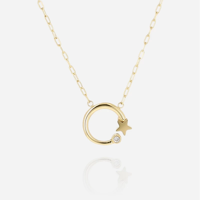Circle star mesh necklace in gold steel - Zag bijoux