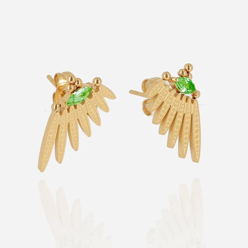 Green Wing stud earrings in gold-plated steel - Zag bijoux