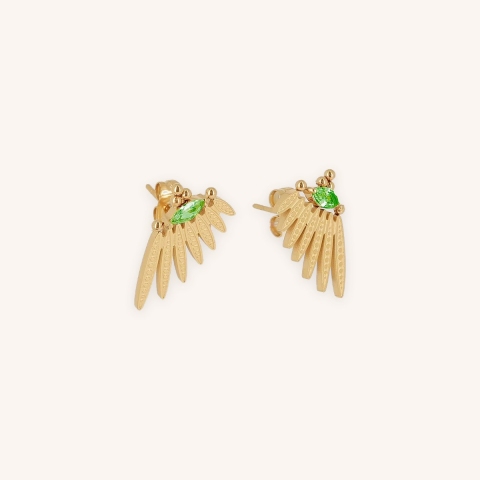 Boucles d'oreilles clous Wing vertes acier doré - Zag bijoux