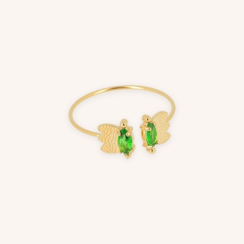 Green Petal ring in gold steel - Zag bijoux