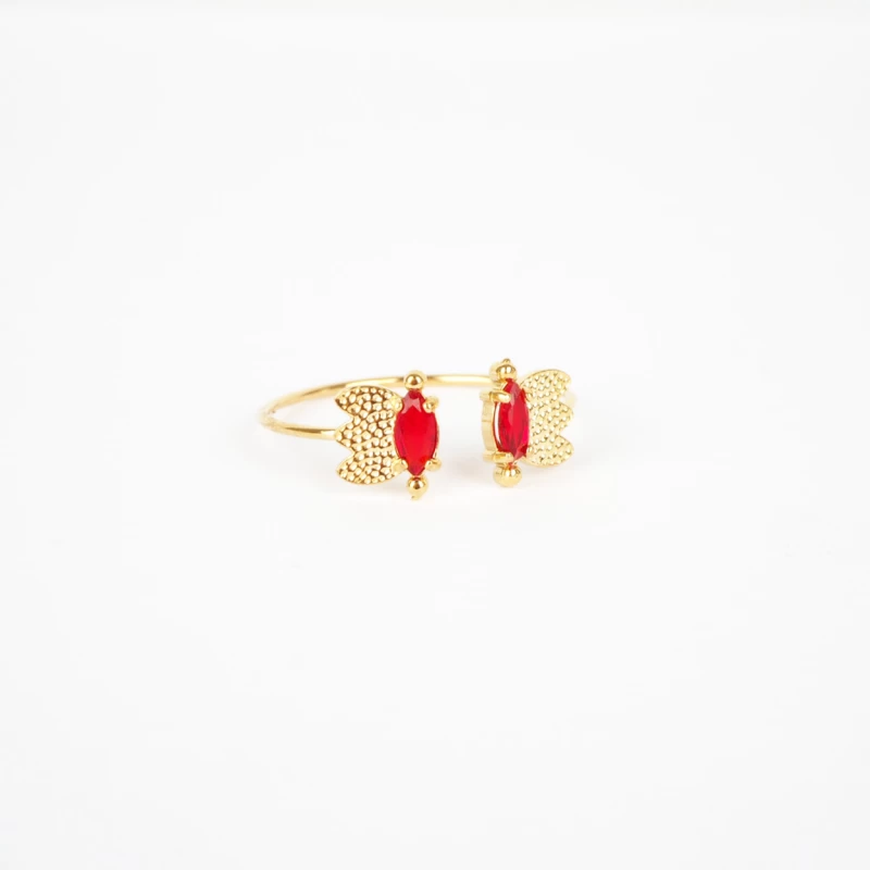 Red Petal ring in gold-plated steel - Zag bijoux