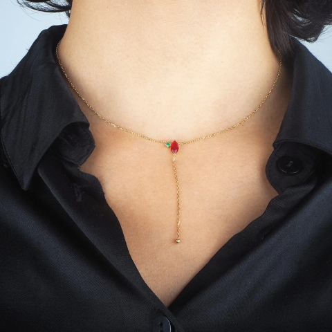 Red Princess necklace in gold-plated steel - Zag bijoux