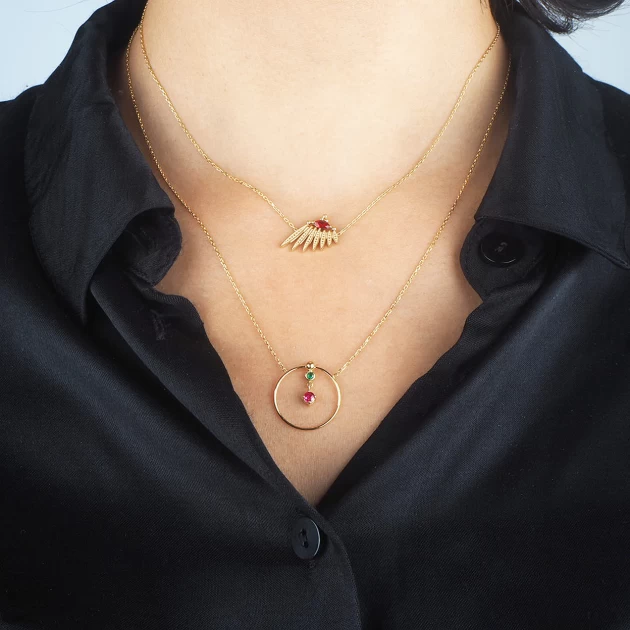 Collier Circle rouge en acier doré - Zag bijoux