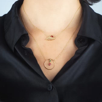Red Circle necklace in gold-plated steel - Zag bijoux