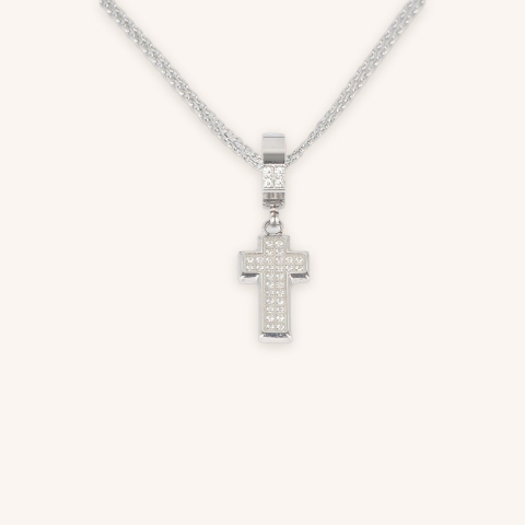 Steel rhinestone cross necklace - Zag bijoux