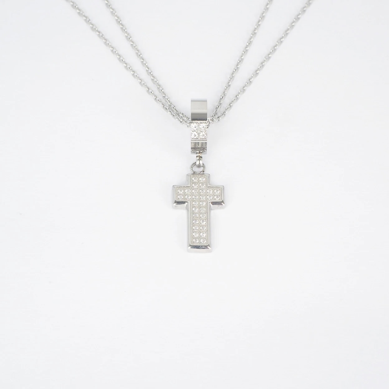 Steel rhinestone cross necklace - Zag bijoux