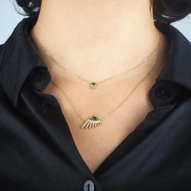 Green Wing necklace in gold-plated steel - Zag bijoux