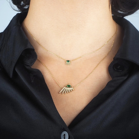 Green Wing necklace in gold-plated steel - Zag bijoux