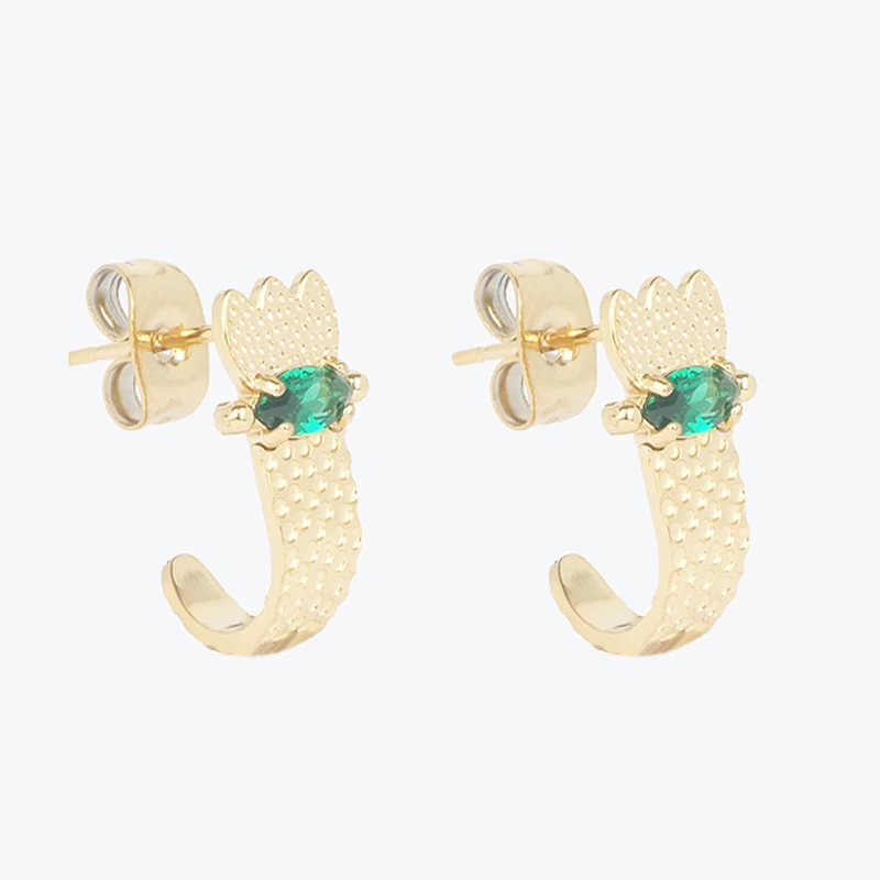Green Petal stud earrings in gold-plated steel - Zag bijoux