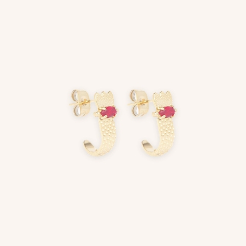 Boucles d'oreilles clous Petal rouges acier doré - Zag bijoux