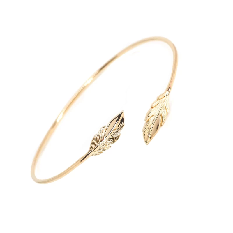 Feather duo gold bangle bracelet - Pomme Cannelle