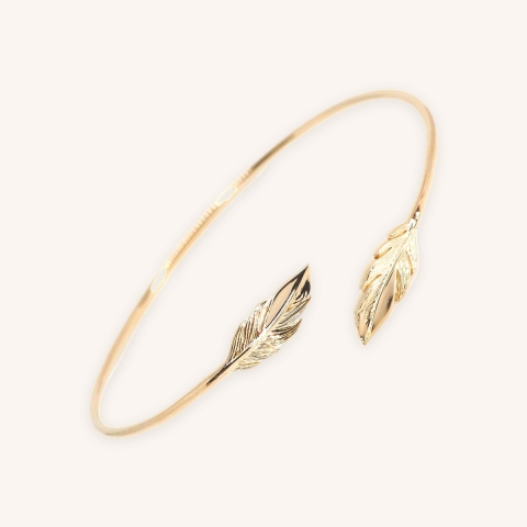 Feather duo gold bangle bracelet - Pomme Cannelle